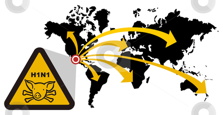 Risk of global epidemic of swine flu Risk of global epidemic of swine flu stock photo, Warning sign of swine flu that extends from Mexico to the world. Vector file also available. by Cienpies Design