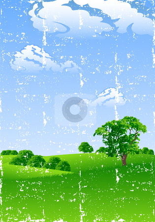 Summer landscape Summer landscape stock photo, Grunge summer landscape with trees and flowers vector illustration by Vadym Nechyporenko