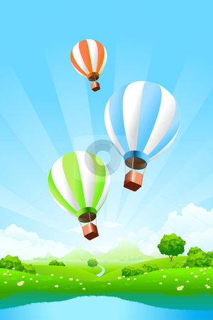 To use this stock image in your creative project, please select the size you need over to the right and click the "Add to Cart" button.
Your downloaded image will come with the Cutcaster watermark removed so don’t worry about the watermark you see on this page. Green Landscape with Balloons stock photo, Green Landscape with Balloons clouds and lake by Vadym Nechyporenko
