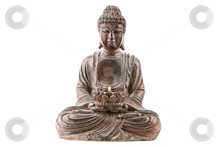 Buddha holding flame Buddha holding flame stock photo, A high-key image of a buddha statue holding a burning flame on a white background. by Robby Ticknor