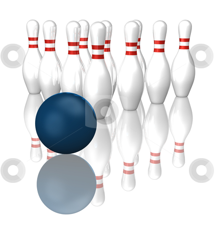 Bowling Bowling stock photo, bowling pins and ball on white background - 3d illustration by J?