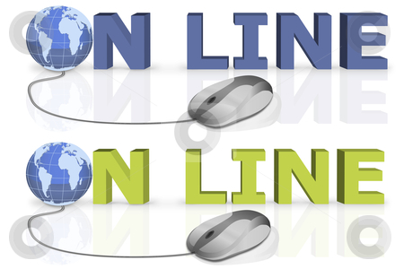Mouse click to on line Mouse click to on line stock photo, mouse click to go on line 3D word with globe incorporated by Dirk Ercken