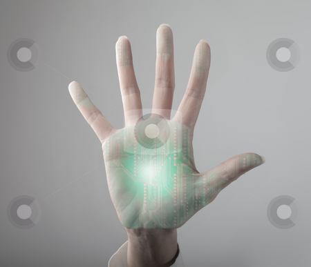 To use this stock image in your creative project, please select the size you need over to the right and click the "Add to Cart" button.
Your downloaded image will come with the Cutcaster watermark removed so don’t worry about the watermark you see on this page. Technology stock photo, Man's hand with microchip in it by olly4