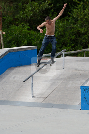 Cristiano 'Sebolão' Cristiano 'Sebolão' stock photo, ILHAVO, PORTUGAL - AUGUST 13: Cristiano 'Sebolão' on a boardslide during the Skate Open Ilhavo on August 13, 2011 in Ílhavo, Portugal. by Homydesign