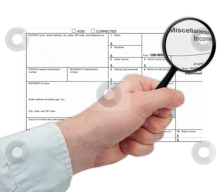 To use this stock image in your creative project, please select the size you need over to the right and click the "Add to Cart" button.
Your downloaded image will come with the Cutcaster watermark removed so don’t worry about the watermark you see on this page. 1099 tax Form stock photo, Man's Hand Holding Magnifying Glass over 1099 Tax Form by JAMDesign
