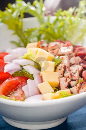 Fresh caesar salad Fresh caesar salad stock photo, fresh classic caesar salad over blue tablecloth close up,healthy meal ,MORE DELICIOUS FOOD ON PORTFOLIO by Francesco Perre
