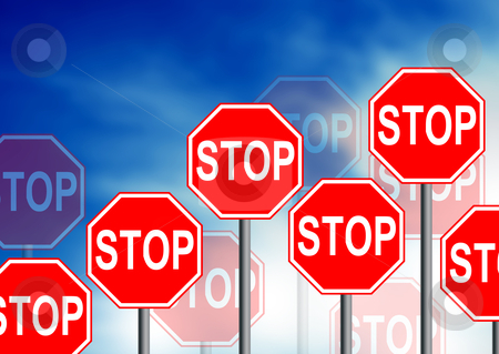 Stop Road Sign Stop Road Sign stock photo, Multiple stop road sign on cloud Background. by kbuntu