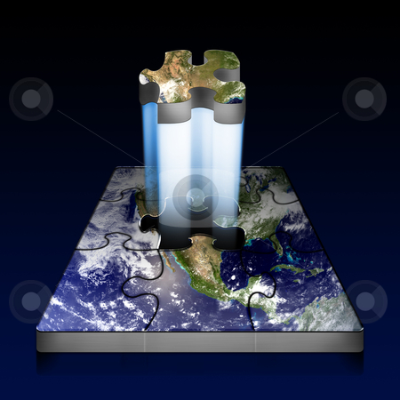 Earth Puzzle Earth Puzzle stock photo, A planet Earth puzzle with the last piece in the process of being placed in. by macropixel