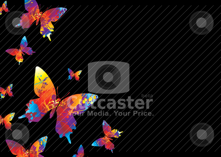To use this stock image in your creative project, please select the size you need over to the right and click the "Add to Cart" button.
Your downloaded image will come with the Cutcaster watermark removed so don’t worry about the watermark you see on this page. Bright butterfly stock vector clipart, Colourful collection of butterflys on a black background by Michael Travers