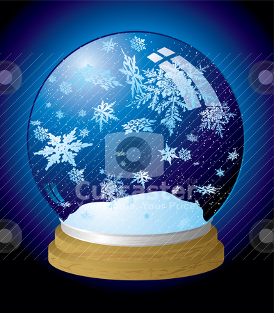 Snow globe flake Snow globe flake stock vector clipart, Illustrated snow globe with a wooden base and outer glow by Michael Travers