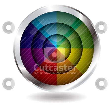 To use this stock image in your creative project, please select the size you need over to the right and click the "Add to Cart" button.
Your downloaded image will come with the Cutcaster watermark removed so don’t worry about the watermark you see on this page. Beach ball button target stock vector clipart, Rainbow divided button with silver bevel and drop shadow by Michael Travers