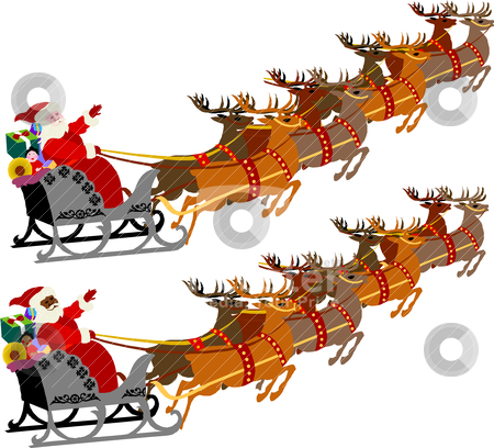 To use this stock image in your creative project, please select the size you need over to the right and click the "Add to Cart" button.
Your downloaded image will come with the Cutcaster watermark removed so don’t worry about the watermark you see on this page. Santa with Sleigh and Reindeer stock vector clipart, Santa with Sleigh and Reindeer, vector illustration of 2 versions. by Basheera Hassanali