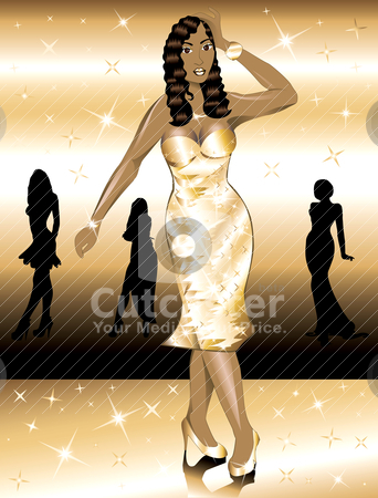 To use this stock image in your creative project, please select the size you need over to the right and click the "Add to Cart" button.
Your downloaded image will come with the Cutcaster watermark removed so don’t worry about the watermark you see on this page. Formal Golden Gown Woman stock vector clipart, Formal Golden Gown Woman, can be used for Holidays, prom or anything. by Basheera Hassanali