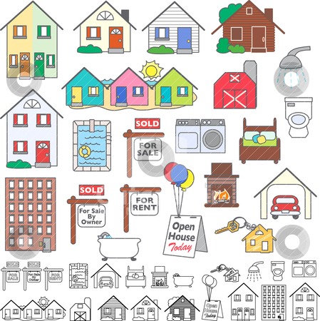 Real Estate  Rent on Real Estate Icons Stock Vector Clipart  A Set Of 21 Colored Icons And