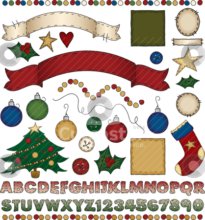 Folk Art Christmas Scrapbook Kit Folk Art Christmas Scrapbook Kit stock vector clipart, A huge assortment of holiday goodies for your crafting fun! by Neeley Spotts