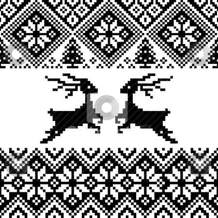 Norwegian pattern Norwegian pattern stock vector clipart, Norwegian pattern with deer, black silhoeutte isolated on white background. by Ela Kwasniewski
