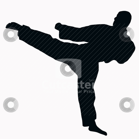 To use this stock image in your creative project, please select the size you need over to the right and click the "Add to Cart" button.
Your downloaded image will come with the Cutcaster watermark removed so don’t worry about the watermark you see on this page. Sport Silhouette - Karate Kick stock vector clipart, Sport Silhouette - Karate Kick isolated black image on white background by Snap2Art