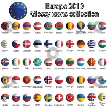 To use this stock image in your creative project, please select the size you need over to the right and click the "Add to Cart" button.
Your downloaded image will come with the Cutcaster watermark removed so don’t worry about the watermark you see on this page. Europe glossy icons collection stock vector clipart, europe glossy icons collection by Laschon Robert Paul