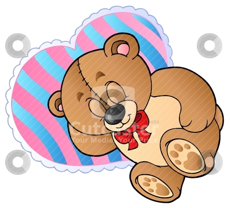 Teddy bear on heart shaped pillow Teddy bear on heart shaped pillow stock vector clipart, Teddy bear on heart shaped pillow - vector illustration. by Klara Viskova