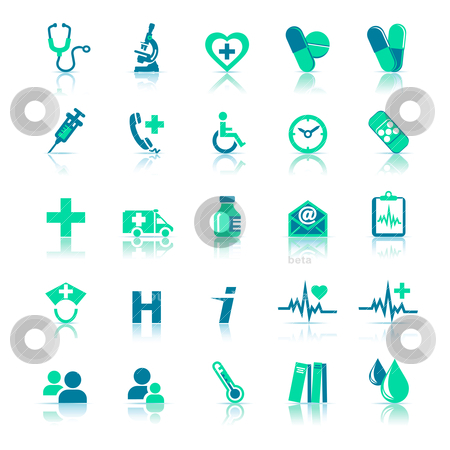 Health Care Icons Health Care Icons stock vector clipart, All elements are grouped and on individual layers in the vector (AI8) file for easy use. by Fenton
