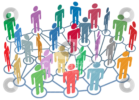 Many people group talk network social media Many people group talk network social media stock vector clipart, Company club or other group of many people talk on a busy social media network by Michael Brown