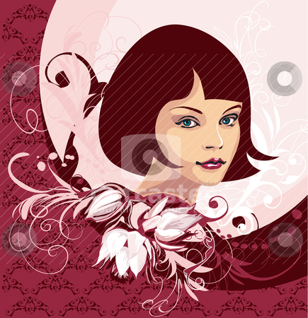 Woman Face On Floral Background Woman Face On Floral Background stock vector clipart, Woman Face On Floral Background, editable vector illustration by juland