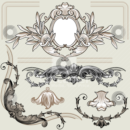 To use this stock image in your creative project, please select the size you need over to the right and click the "Add to Cart" button.
Your downloaded image will come with the Cutcaster watermark removed so don’t worry about the watermark you see on this page. Set Of Classic Floral Decoration Elements stock vector clipart, Collection Of Classic Floral Border Decoration Elements, editable vector illustration by juland