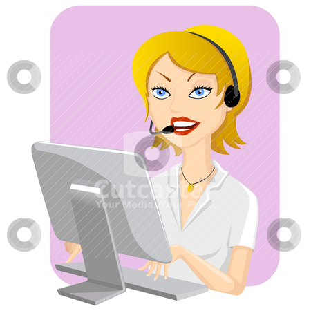 To use this stock image in your creative project, please select the size you need over to the right and click the "Add to Cart" button.
Your downloaded image will come with the Cutcaster watermark removed so don’t worry about the watermark you see on this page. Call Center Girl stock vector clipart, Illustration of smiling girl to the call center by Giordano Aita
