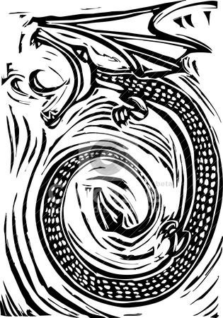 Woodcut Dragon Woodcut Dragon stock vector clipart, Rough woodcut image of a dragon breathing fire . by Jeffrey Thompson