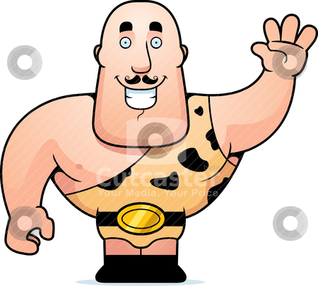 Strongman Waving Strongman Waving stock vector clipart, A happy cartoon strongman waving and smiling. by cthoman