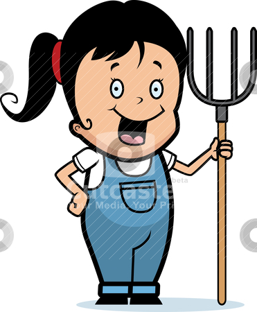 Girl Farmer Girl Farmer stock vector clipart, A happy cartoon farmer girl with a pitch fork. by cthoman
