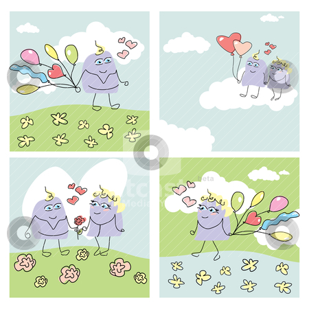 To use this stock image in your creative project, please select the size you need over to the right and click the "Add to Cart" button.
Your downloaded image will come with the Cutcaster watermark removed so don’t worry about the watermark you see on this page. Set of funny cards stock vector clipart, set of funny valentine cards vector illustration by SelenaMay