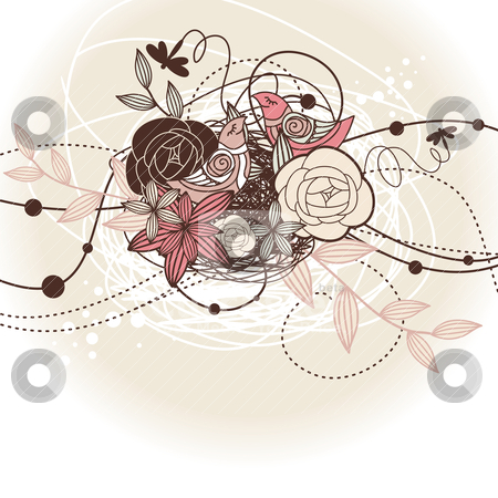 Abstract cute floral background Abstract cute floral background stock vector clipart, abstract cute floral background with birds vector illustration by SelenaMay