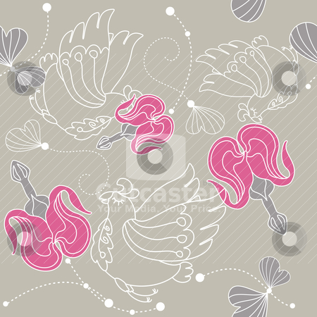 To use this stock image in your creative project, please select the size you need over to the right and click the "Add to Cart" button.
Your downloaded image will come with the Cutcaster watermark removed so don’t worry about the watermark you see on this page. Abstract seamless floral background stock vector clipart, abstract seamless floral background with flowers and birds by SelenaMay