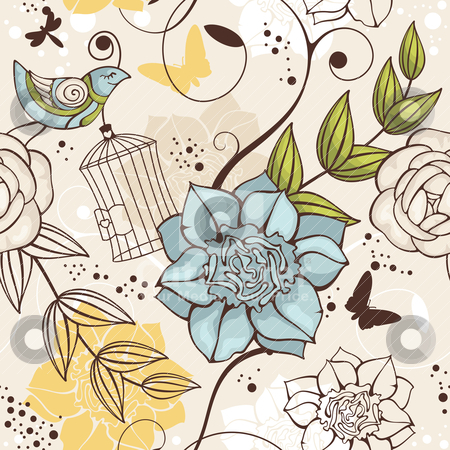 To use this stock image in your creative project, please select the size you need over to the right and click the "Add to Cart" button.
Your downloaded image will come with the Cutcaster watermark removed so don’t worry about the watermark you see on this page. Seamless floral background stock vector clipart, abstract vector seamless floral background with bird by SelenaMay