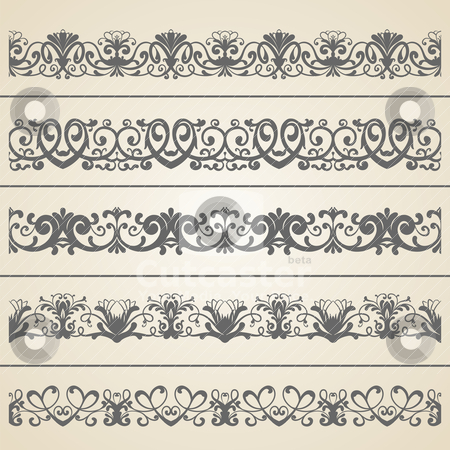 To use this stock image in your creative project, please select the size you need over to the right and click the "Add to Cart" button.
Your downloaded image will come with the Cutcaster watermark removed so don’t worry about the watermark you see on this page. Seamless borders set stock vector clipart, Seamless borders set. | Vector illustration. by th12