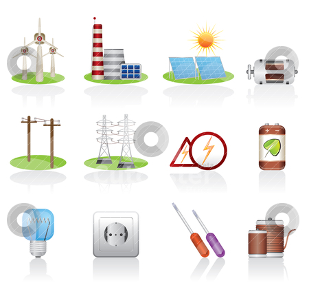 Electricity and power icons Electricity and power icons stock vector clipart, Electricity and power icons - vector icon set by Stoyan Haytov