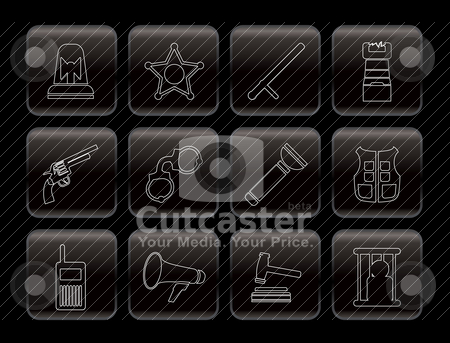To use this stock image in your creative project, please select the size you need over to the right and click the "Add to Cart" button.
Your downloaded image will come with the Cutcaster watermark removed so don’t worry about the watermark you see on this page. Law, order, police and crime icons stock vector clipart, Law, order, police and crime icons - vector icon set by Stoyan Haytov