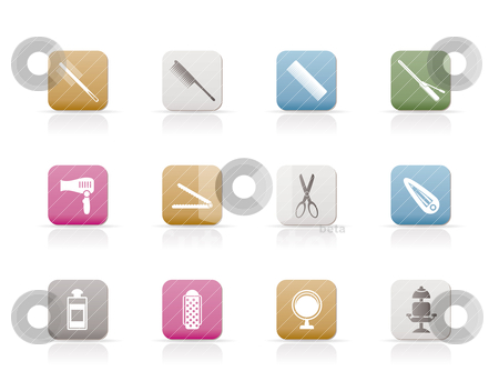 Hairdressing, coiffure and make-up icons Hairdressing, coiffure and make-up icons stock vector clipart, hairdressing, coiffure and make-up icons - vector icon set by Stoyan Haytov