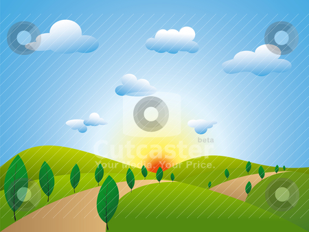 To use this stock image in your creative project, please select the size you need over to the right and click the "Add to Cart" button.
Your downloaded image will come with the Cutcaster watermark removed so don’t worry about the watermark you see on this page. Springtime landscape green fields trees with blue sky stock vector clipart, Springtime landscape green fields trees with blue sky by meikis