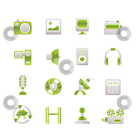 To use this stock image in your creative project, please select the size you need over to the right and click the "Add to Cart" button.
Your downloaded image will come with the Cutcaster watermark removed so don’t worry about the watermark you see on this page. Media and household equipment icons stock vector clipart, Media and household equipment icons - vector icon set by Stoyan Haytov