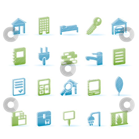 To use this stock image in your creative project, please select the size you need over to the right and click the "Add to Cart" button.
Your downloaded image will come with the Cutcaster watermark removed so don’t worry about the watermark you see on this page. Real Estate and building icons stock vector clipart, Real Estate and building icons - Vector Icon Set by Stoyan Haytov