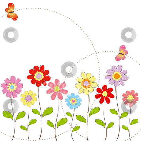 Flower Wallpaper on Springtime Colorful Flowers With Butterfly Greeting Card Stock Vector