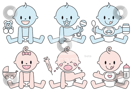 To use this stock image in your creative project, please select the size you need over to the right and click the "Add to Cart" button.
Your downloaded image will come with the Cutcaster watermark removed so don’t worry about the watermark you see on this page. Baby boys and girls, vector stock vector clipart, set of baby boys and girls, vector illustration by Beata Kraus