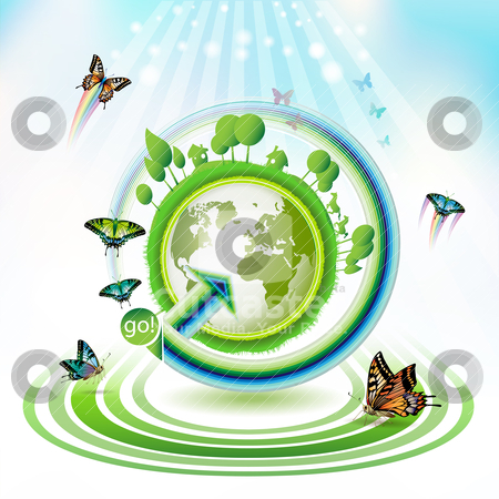 To use this stock image in your creative project, please select the size you need over to the right and click the "Add to Cart" button.
Your downloaded image will come with the Cutcaster watermark removed so don’t worry about the watermark you see on this page. Green earth stock vector clipart, Green earth with butterflies and concentric stripes by Merlinul