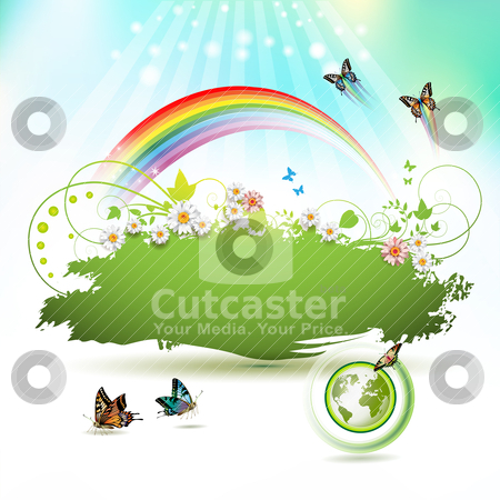 To use this stock image in your creative project, please select the size you need over to the right and click the "Add to Cart" button.
Your downloaded image will come with the Cutcaster watermark removed so don’t worry about the watermark you see on this page. Green Earth stock vector clipart, Green Earth background with flowers and butterflies by Merlinul