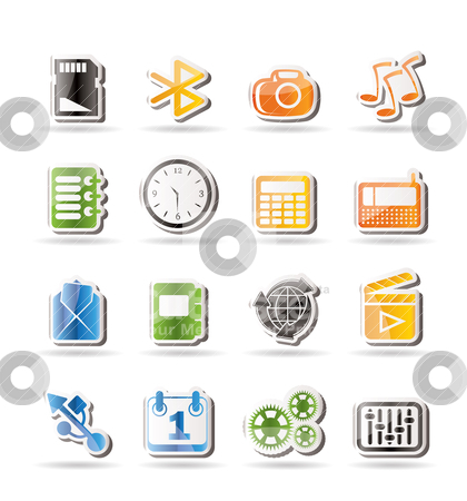 To use this stock image in your creative project, please select the size you need over to the right and click the "Add to Cart" button.
Your downloaded image will come with the Cutcaster watermark removed so don’t worry about the watermark you see on this page. Phone Performance, Internet and Office Icons stock vector clipart, Phone Performance, Internet and Office Icons - Vector Icon Set by Stoyan Haytov