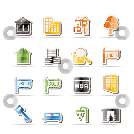 To use this stock image in your creative project, please select the size you need over to the right and click the "Add to Cart" button.
Your downloaded image will come with the Cutcaster watermark removed so don’t worry about the watermark you see on this page. Simple Real Estate Icons stock vector clipart, Simple Real Estate Icons - Vector Icon Set by Stoyan Haytov