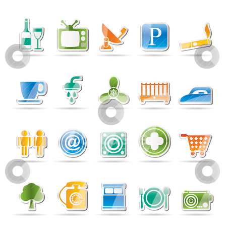 Hotel and Motel objects icons Hotel and Motel objects icons stock vector clipart, Hotel and Motel objects icons - vector icon set by Stoyan Haytov