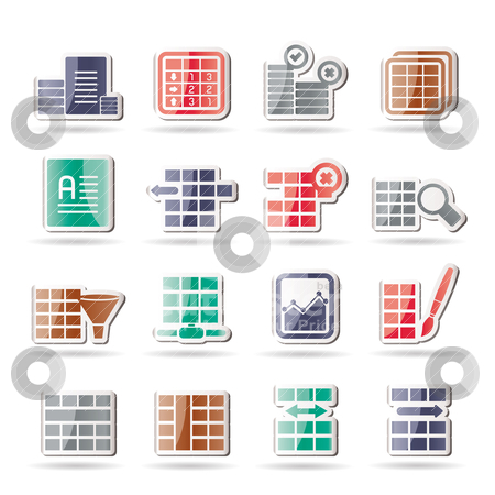 Database and Table Formatting Icons stock vector clipart, Database and Table